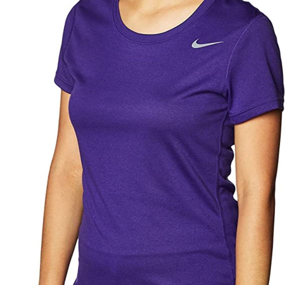Nike Pro Combat Dri Fit T-Shirt Size L Purple Fitted V Neck Athletic Womens